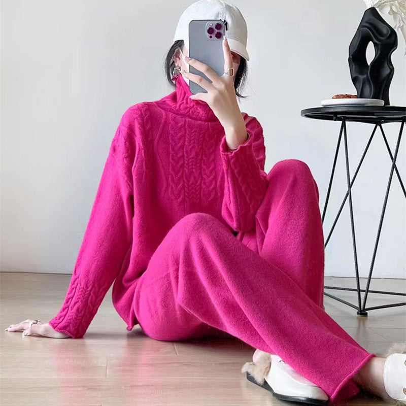 Sweater Wide Leg Trousers Look Slimming Two-piece Suit High