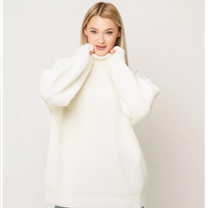 Women's Solid Color Casual High Neck Pullover Sweater