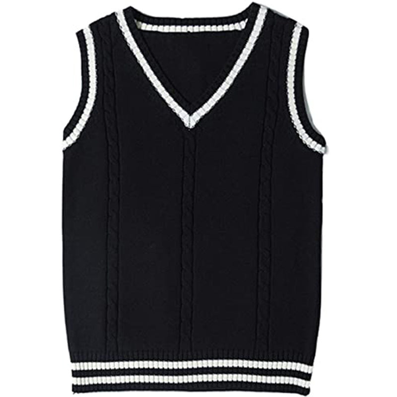 Women's Waistcoat V-neck Striped Stitching Casual Knitted Sweater
