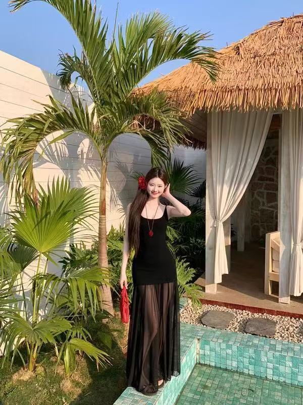 Pure Desire Mesh Splicing Sling Dress Women