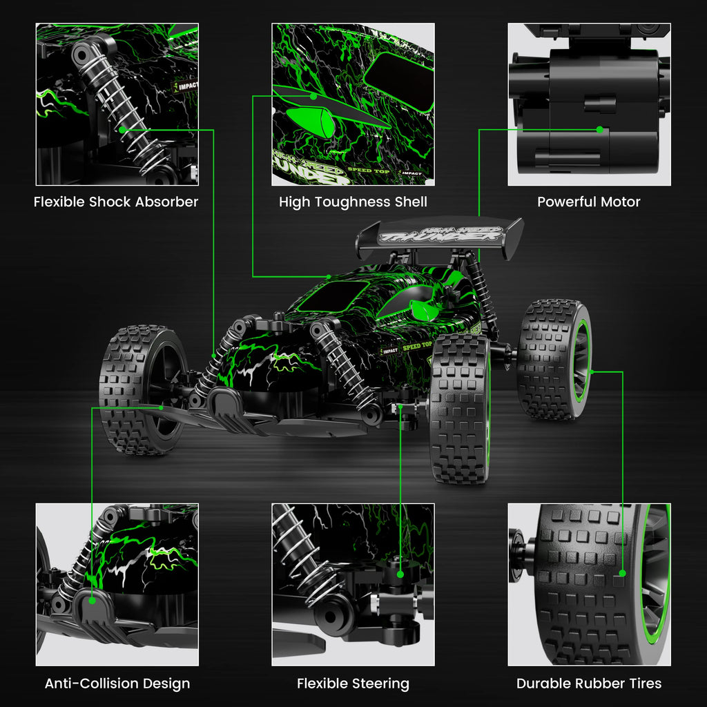 Tecnock RC Remote Control Car for Kids, 1:18 High Speed 20 KM/H 2WD RC Buggy, 2.4GHz Off Road Racing Car with Rechargeable Batteries, Gift for Boys and Girls