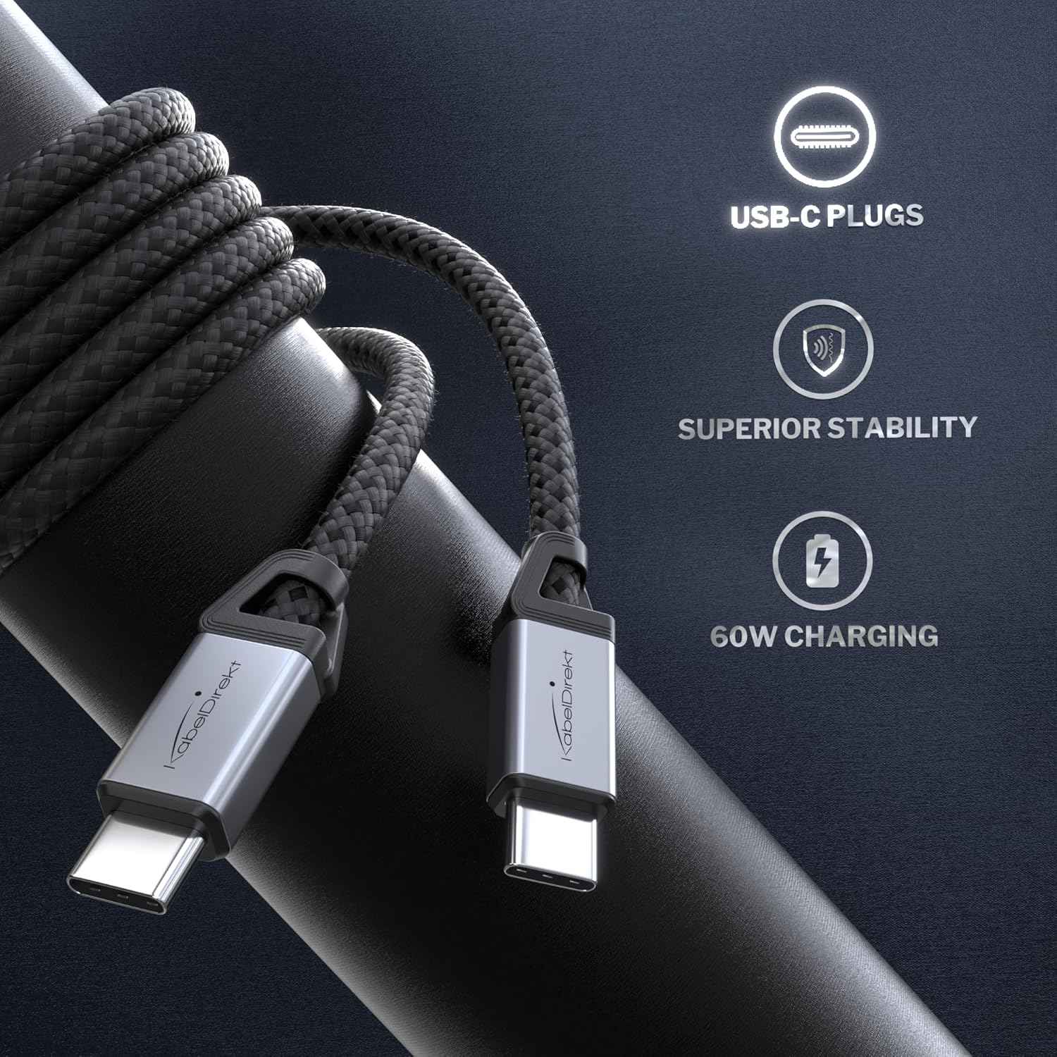USB C Cable for Fast Charging - Break-Resistant Metal Plugs + Nylon Braiding 60W
