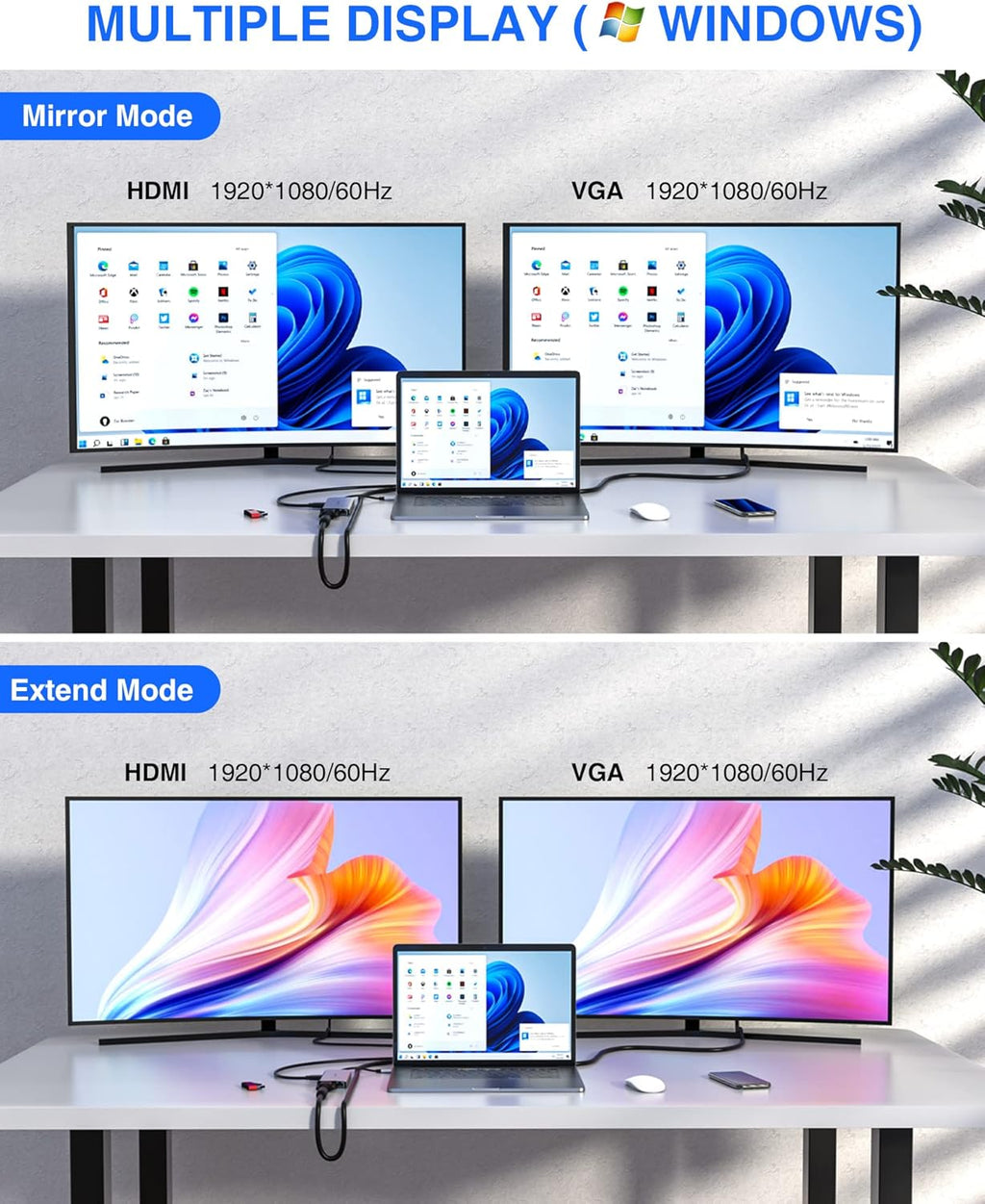 Docking Station 11-in-1 Adapter with Ethernet 4K HDMI VGA USB3.0 USB2.0 SD/TF