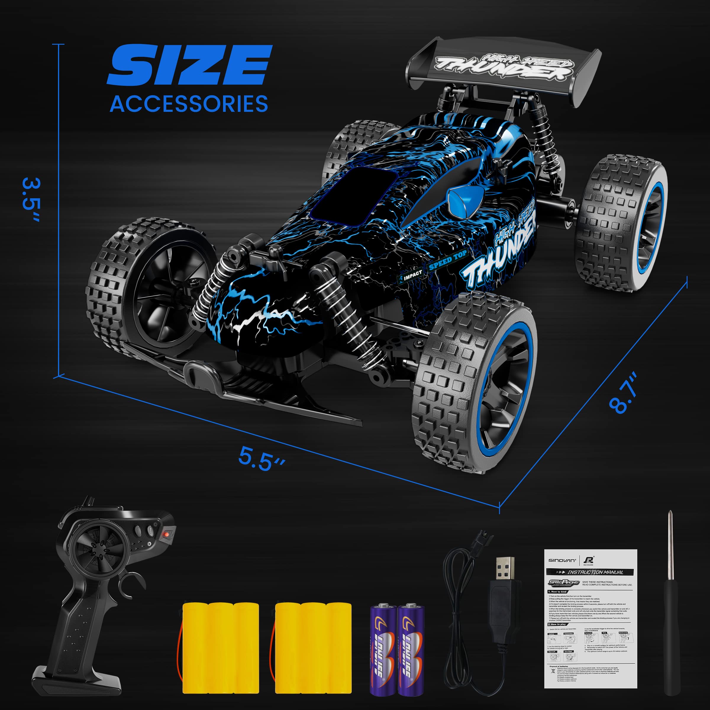 Tecnock RC Remote Control Car for Kids, 1:18 High Speed 20 KM/H 2WD RC Buggy, 2.4GHz Off Road Racing Car with Rechargeable Batteries, Gift for Boys and Girls