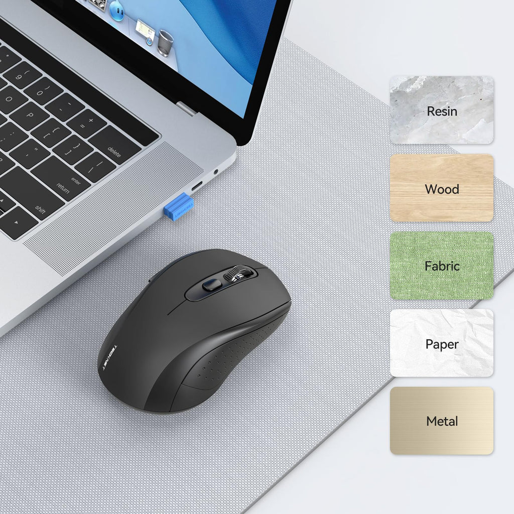 TECKNET Bluetooth Mouse, 4000DPI Wireless Mouse Computer Mice Bluetooth 5.0/3.0 and 2.4GHz Connectivity Mouse with 6 Adjustable DPI,18 Months Long Battery Life Cordless USB Mouse for Laptop PC