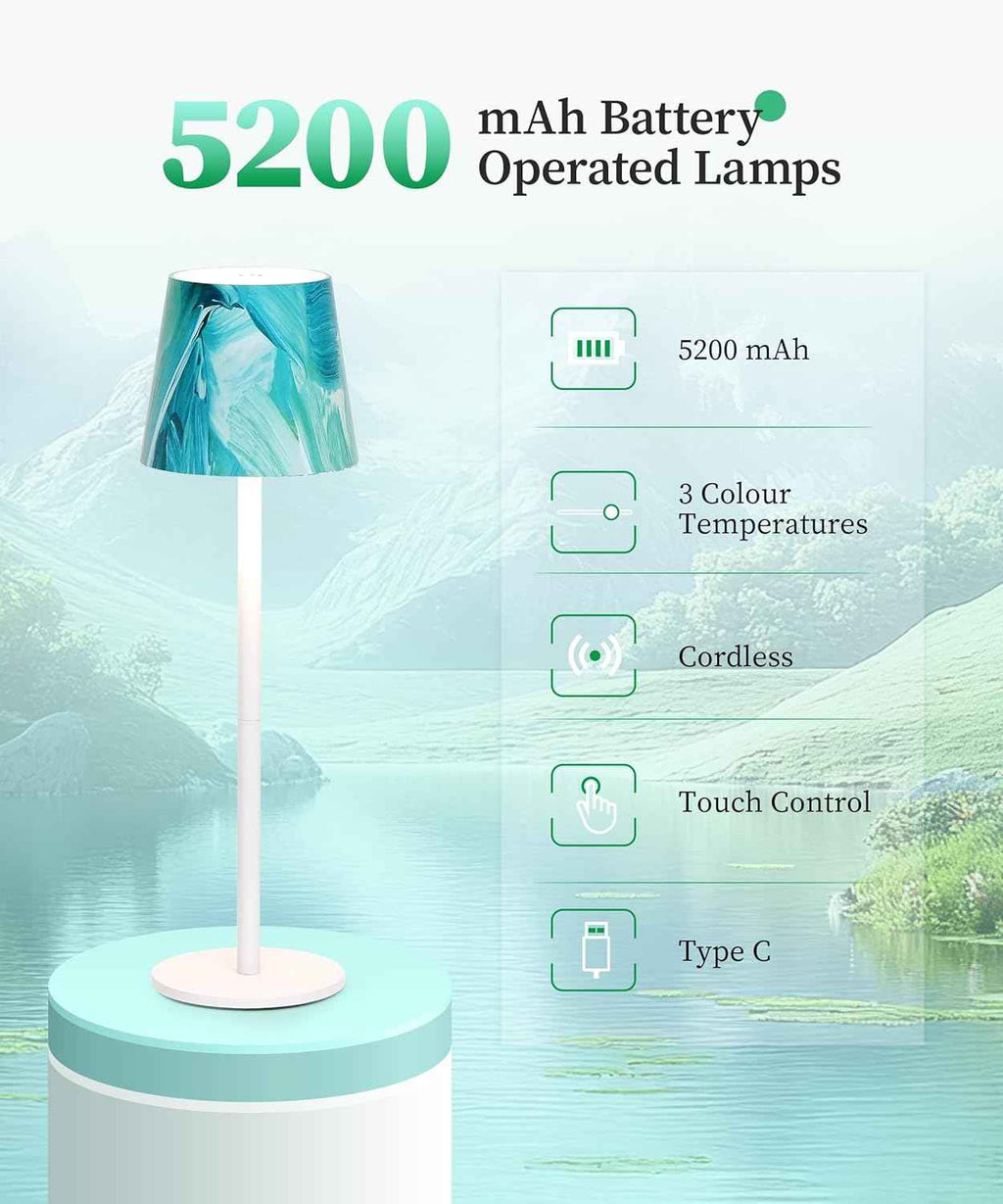 Cordless LED Table Lamp Rechargeable Light IP54 Touch Dimmable Various Colours