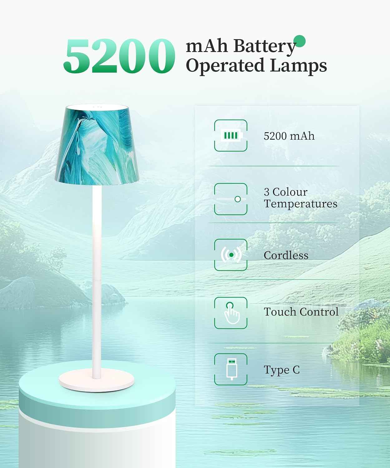 Cordless LED Table Lamp Rechargeable Light IP54 Touch Dimmable Various Colours