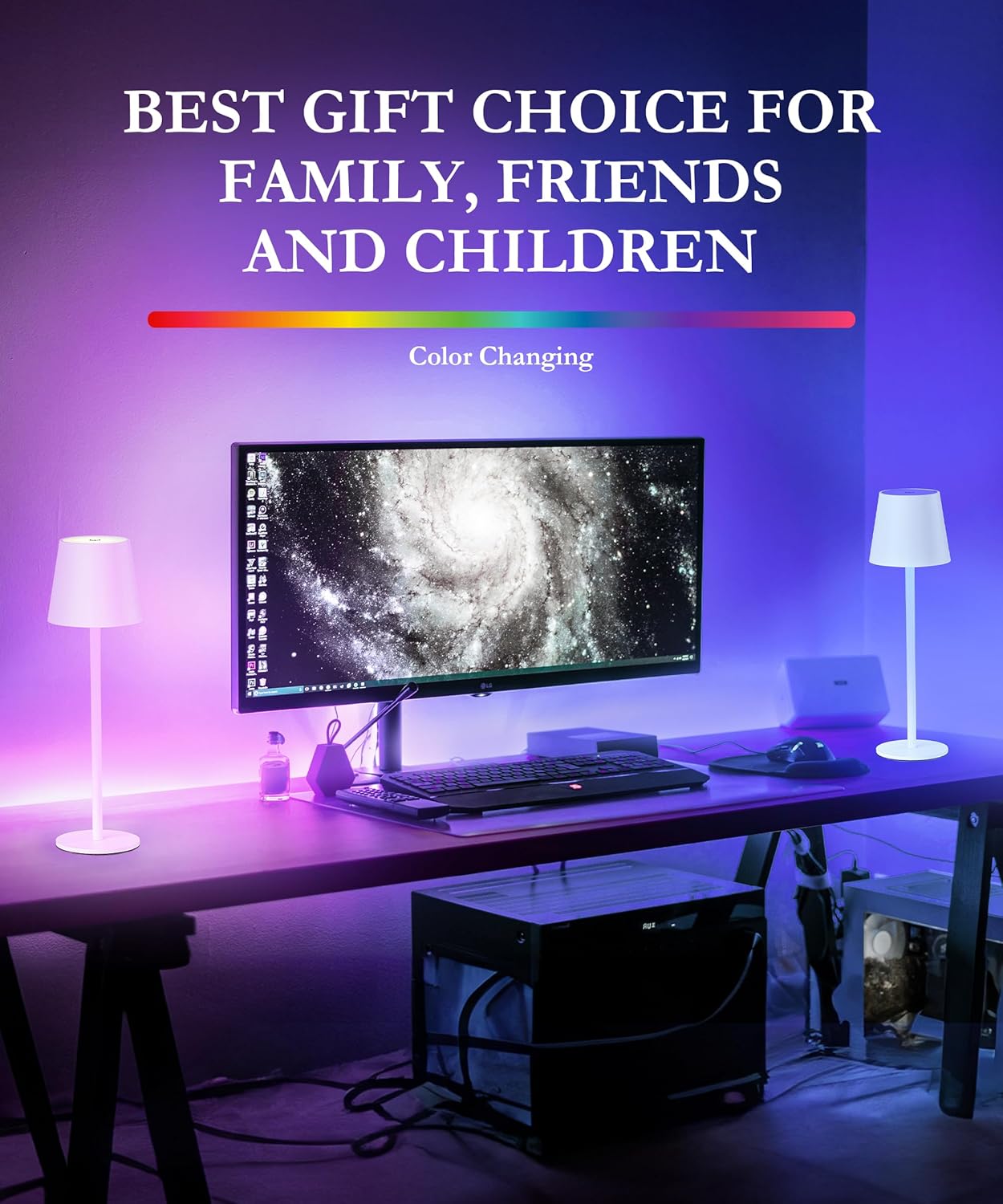 Cordless LED Table Lamp Rechargeable RGB Light Touch Dimmable IP54 White 2 Pack