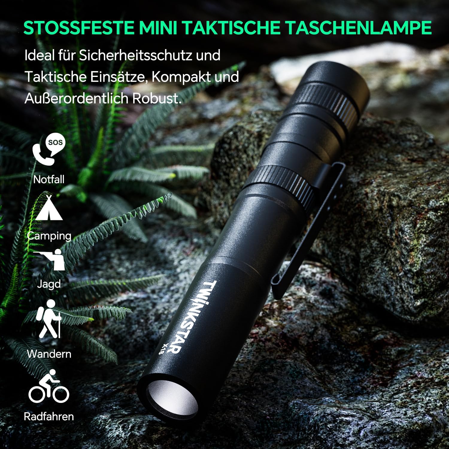 LED Flashlight Mini Super Bright Portable with Clip 5 Modes Camping Hiking