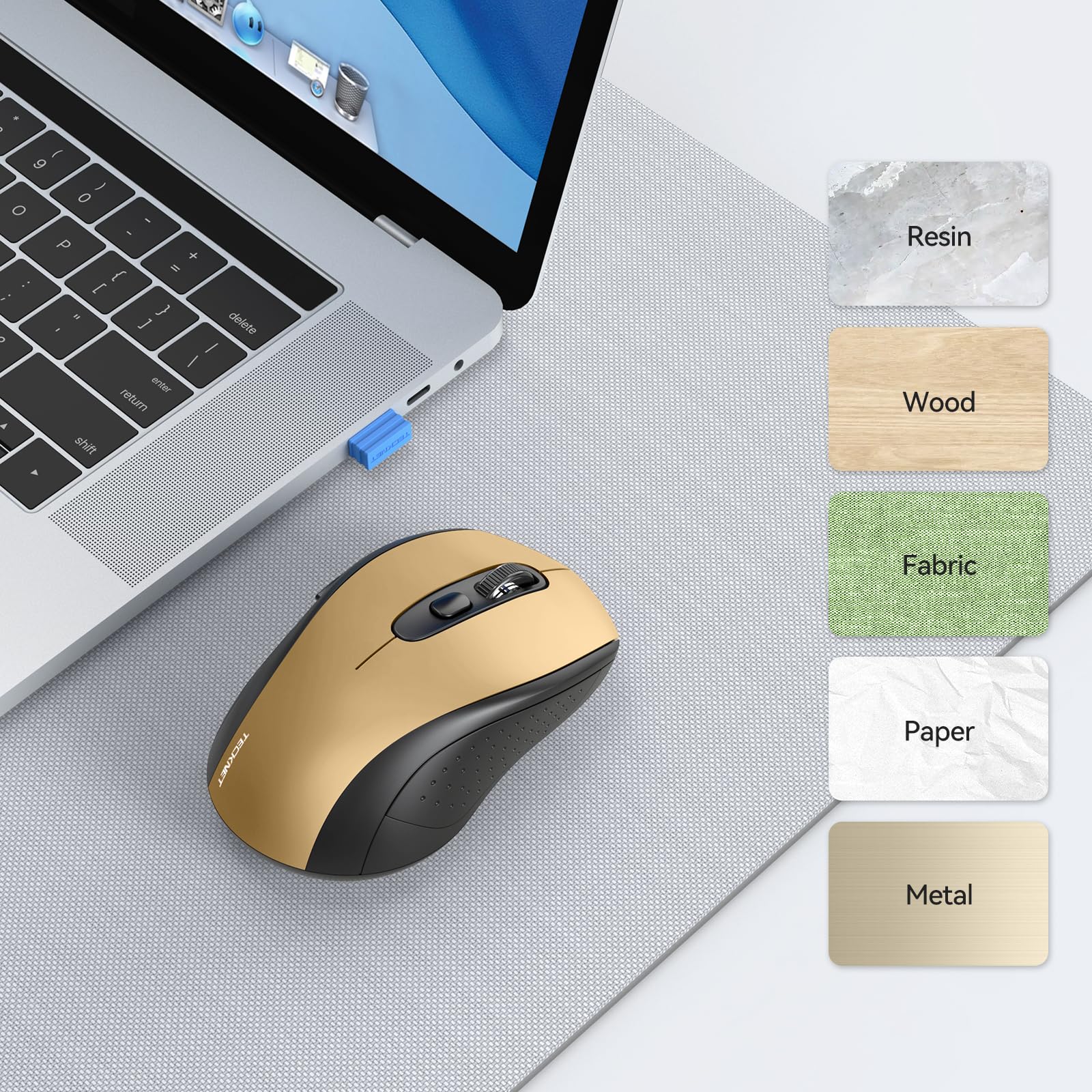 TECKNET Bluetooth Mouse, 4000DPI Wireless Mouse Computer Mice Bluetooth 5.0/3.0 and 2.4GHz Connectivity Mouse with 6 Adjustable DPI,18 Months Long Battery Life Cordless USB Mouse for Laptop PC