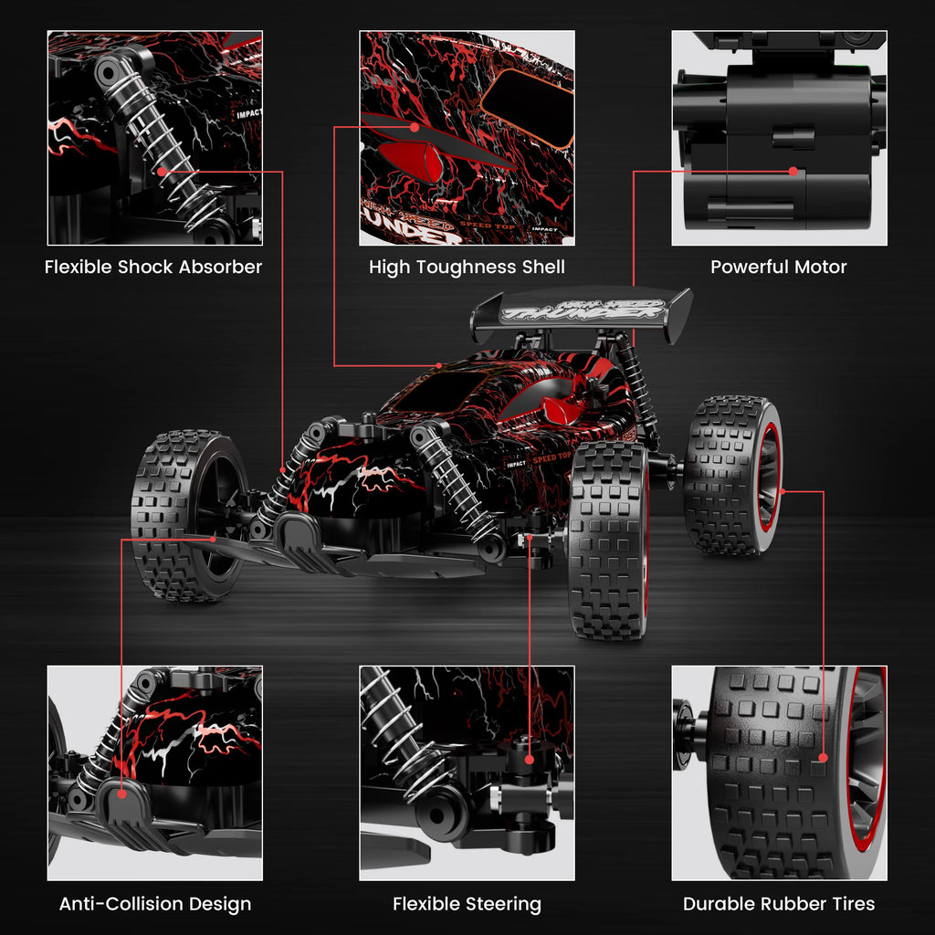 Tecnock RC Remote Control Car for Kids, 1:18 High Speed 20 KM/H 2WD RC Buggy, 2.4GHz Off Road Racing Car with Rechargeable Batteries, Gift for Boys and Girls