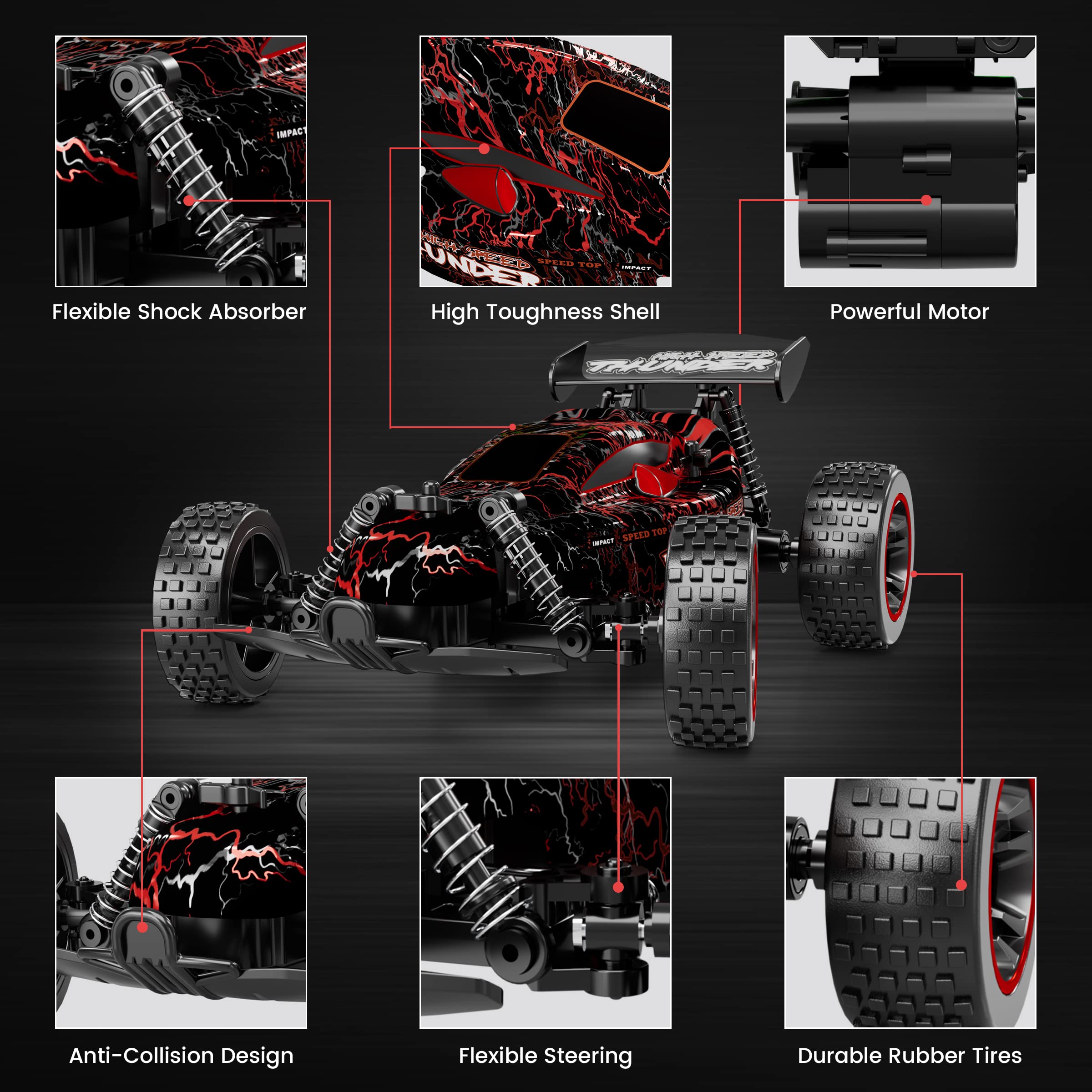 Tecnock RC Remote Control Car for Kids, 1:18 High Speed 20 KM/H 2WD RC Buggy, 2.4GHz Off Road Racing Car with Rechargeable Batteries, Gift for Boys and Girls