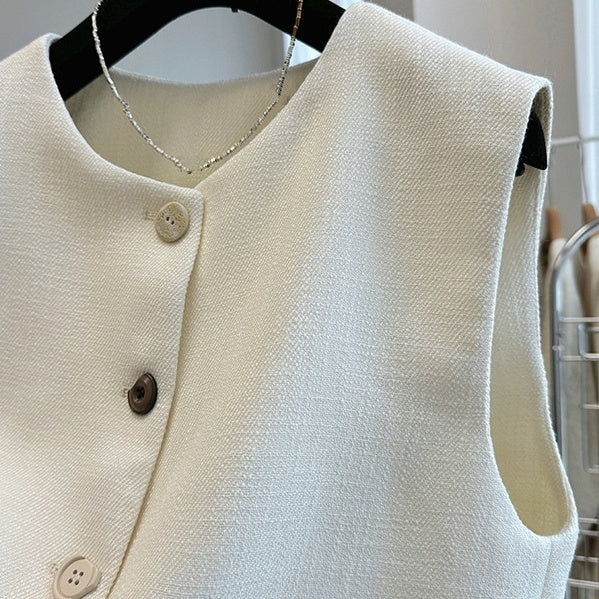 Round Neck Vest French Style Temperament Outer Wear Bandage Dress Sleeveless