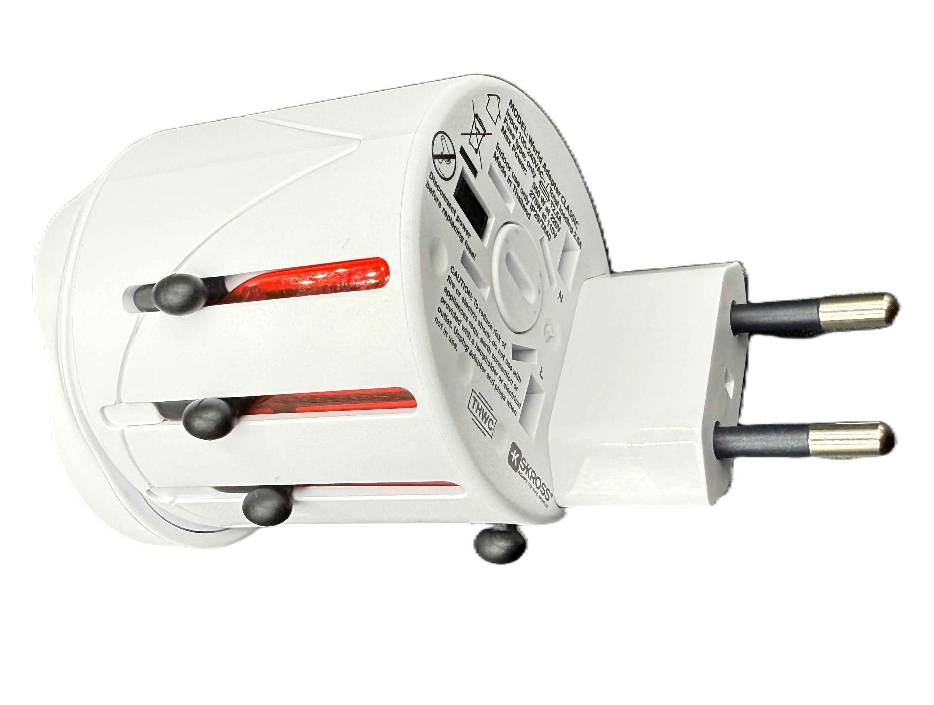 SKROSS Travel Plug EVO Universal Plug 150+ Countries Input and Output - White