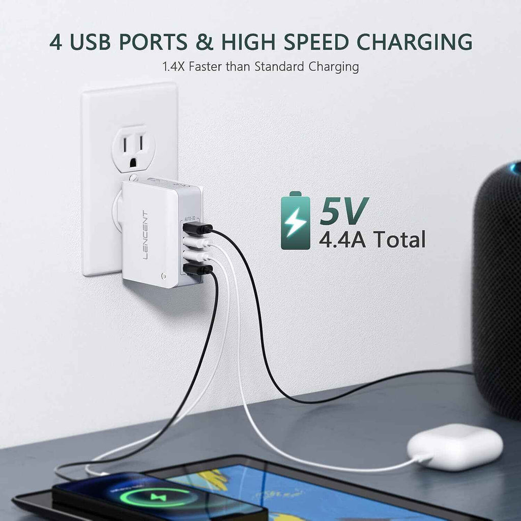 USB Charger 4 Ports Worldwide Universal Adapters Includes UK EU US AUS 22W/5V