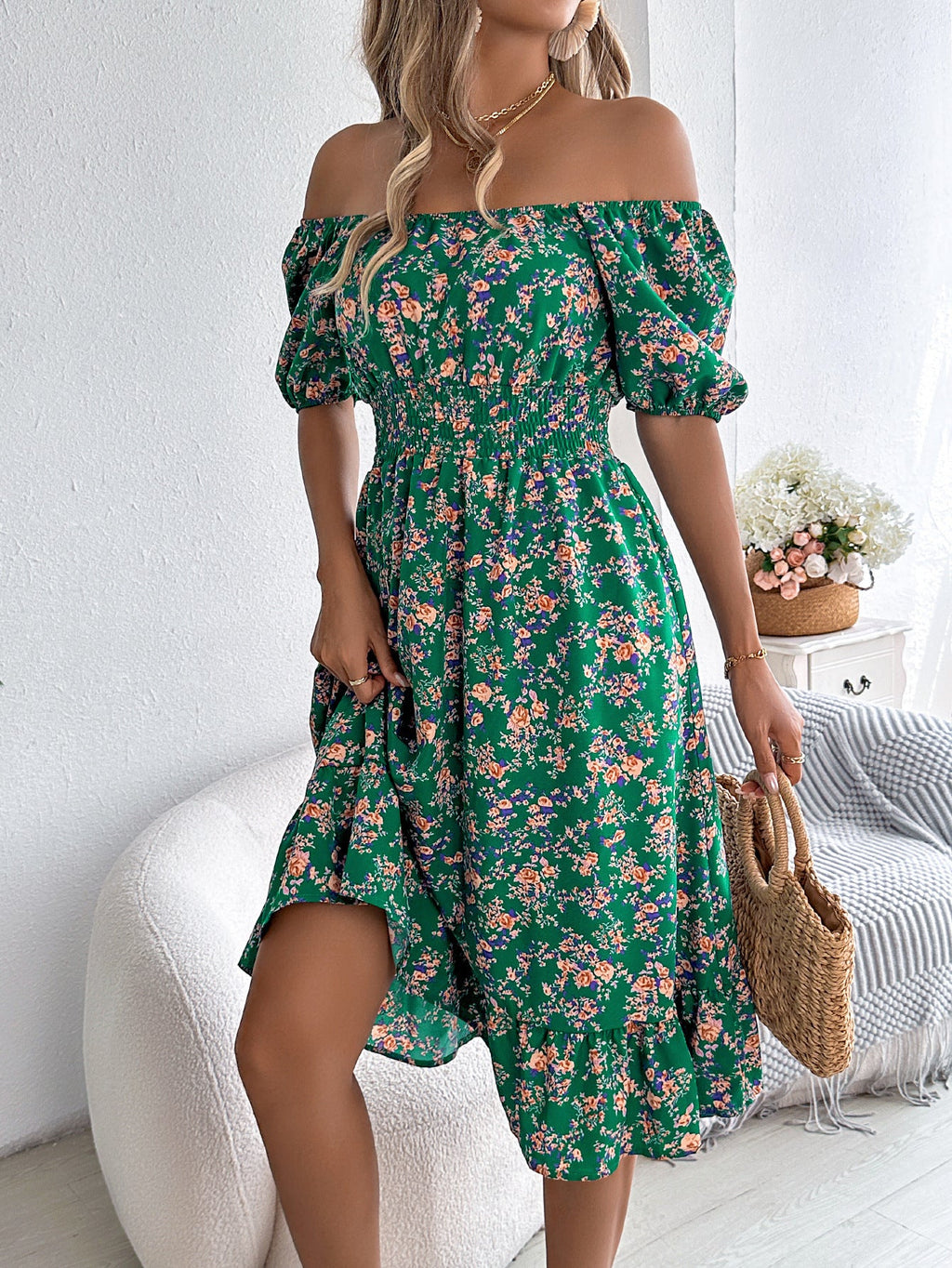 Floral Print Square Collar Dress Summer Fashion Ruffles Dresses Women's Clothing