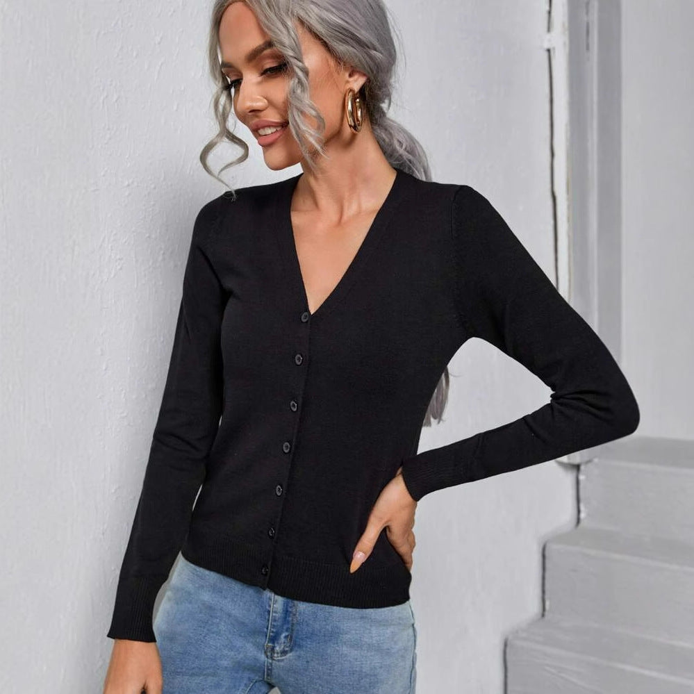 Single-breasted Long-sleeve Cardigan Sweater