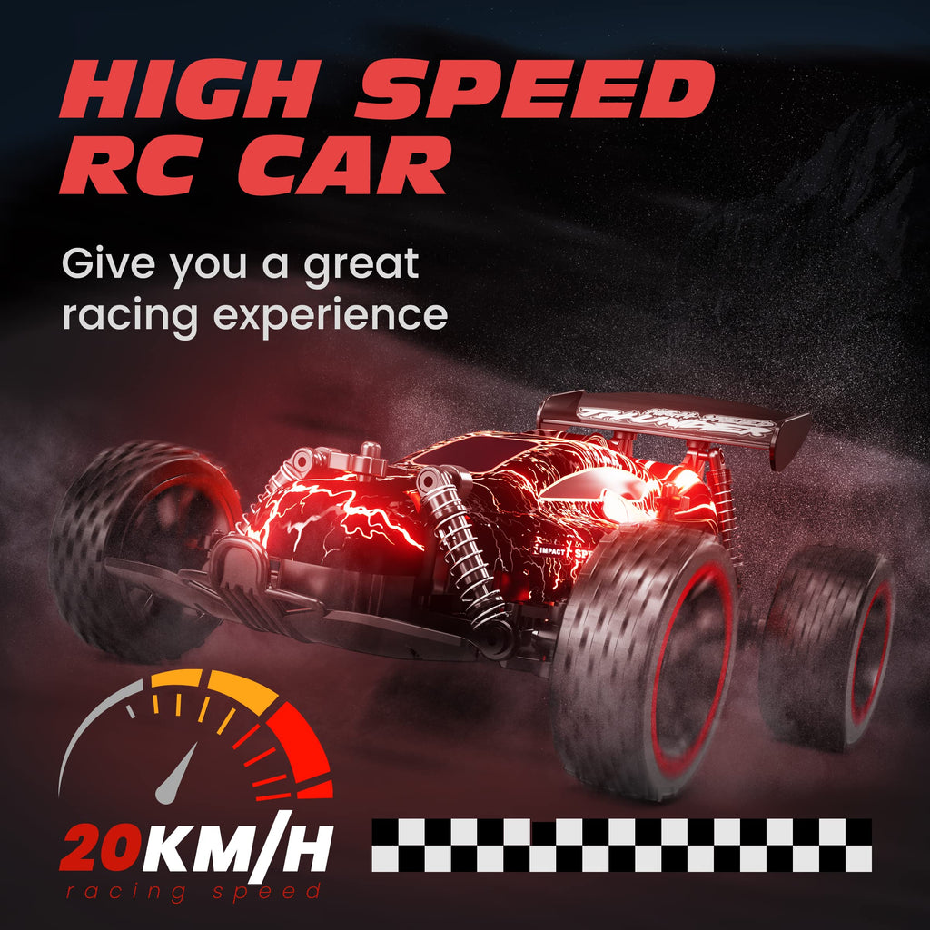 Tecnock RC Remote Control Car for Kids, 1:18 High Speed 20 KM/H 2WD RC Buggy, 2.4GHz Off Road Racing Car with Rechargeable Batteries, Gift for Boys and Girls