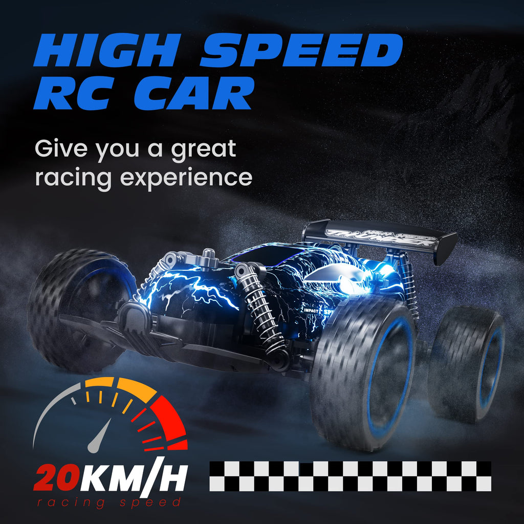 Tecnock RC Remote Control Car for Kids, 1:18 High Speed 20 KM/H 2WD RC Buggy, 2.4GHz Off Road Racing Car with Rechargeable Batteries, Gift for Boys and Girls