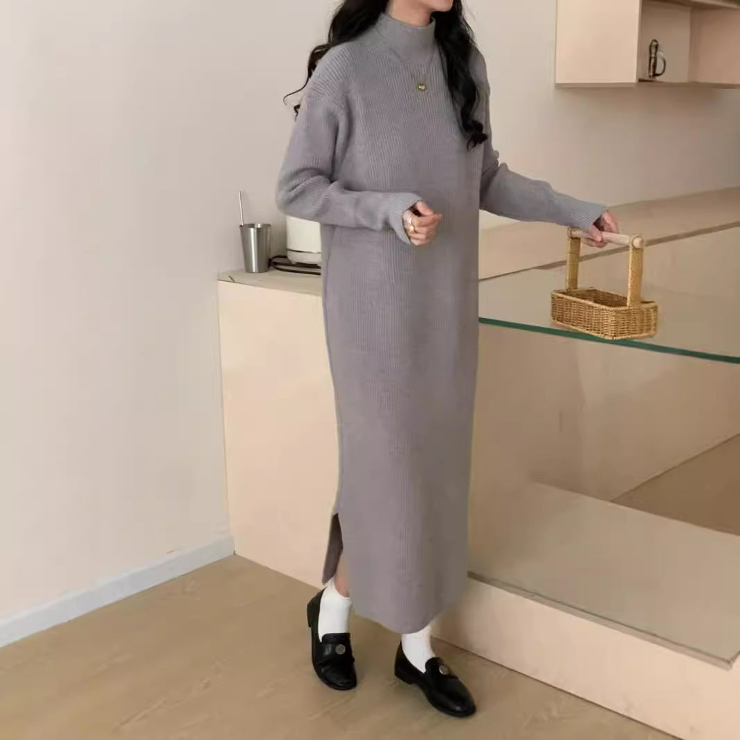 Half Turtleneck Base Knitting Dress Overknee Long