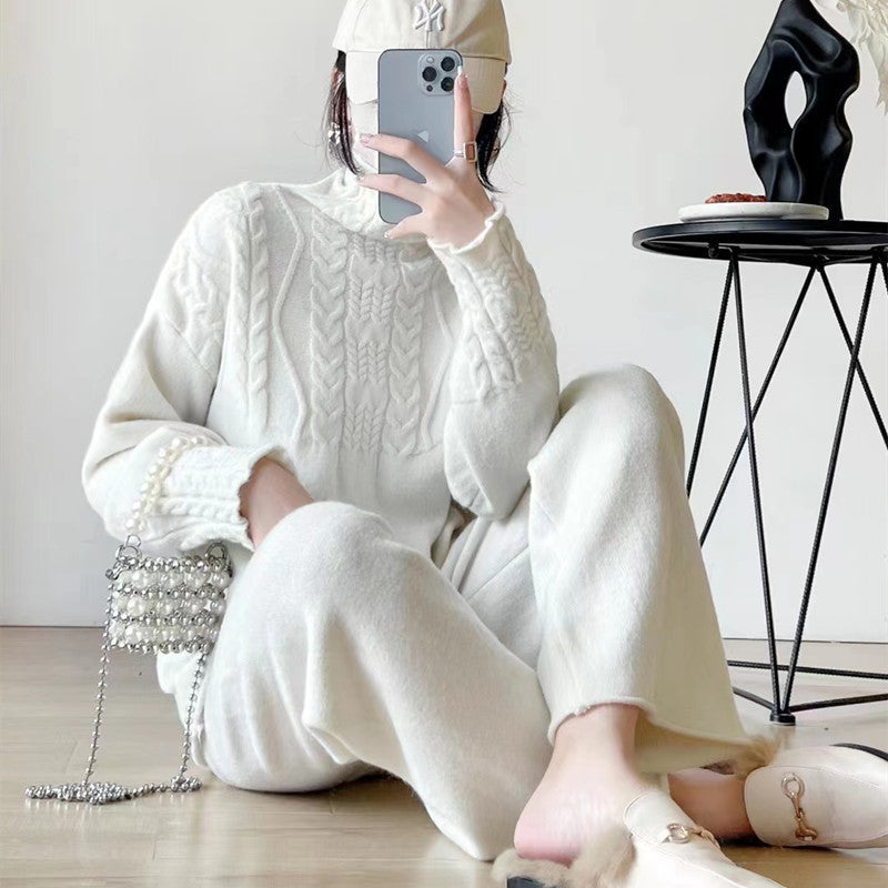 Sweater Wide Leg Trousers Look Slimming Two-piece Suit High