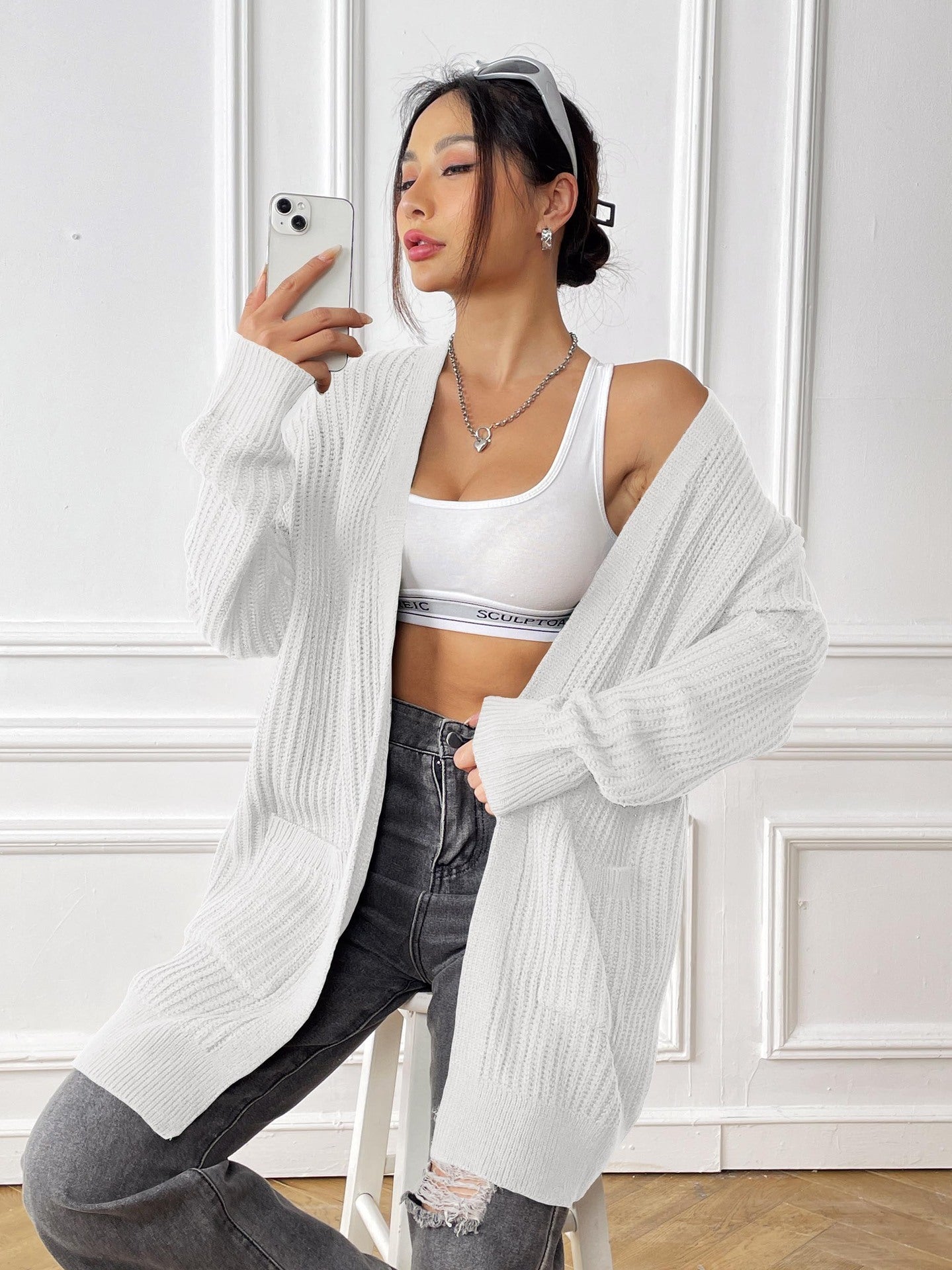 New Double Pocket Simple Casual Sweater Cardigan