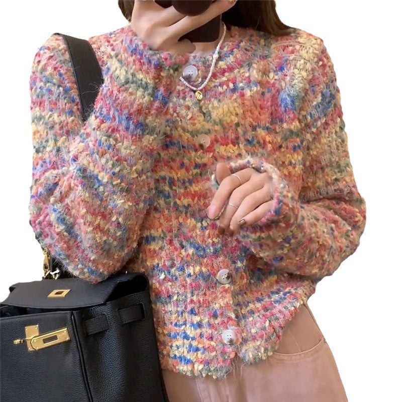 Retro Gentle Idle Style Knitted Rainbow Sweater