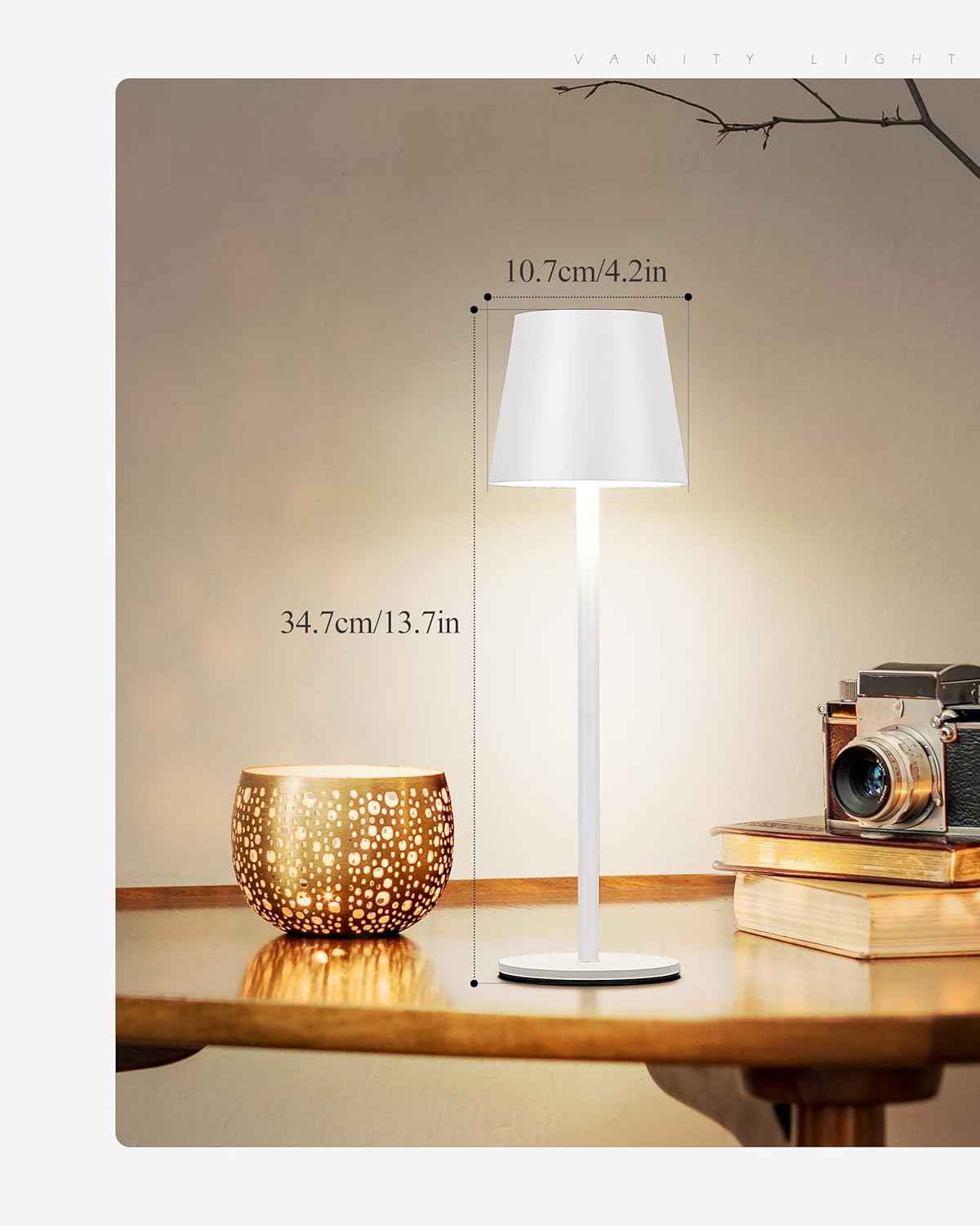 Cordless LED Table Lamp Rechargeable Desk Light IP54 Touch Dimmable White 2 Pack