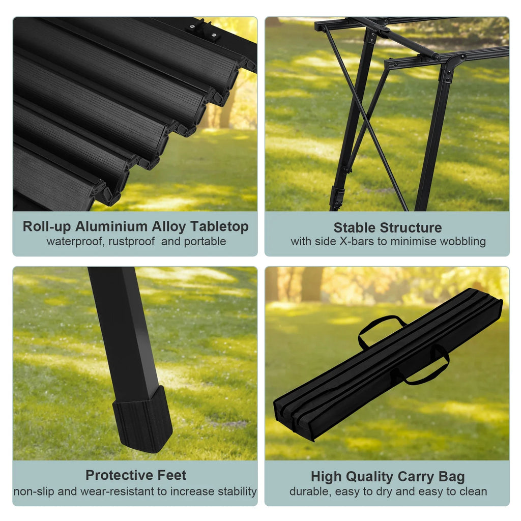 WOLTU Aluminum Folding Travel Camping Table with Carry Bag 120x68.5cm Adjustable Height Outdoor Garden Table for 4-6 People