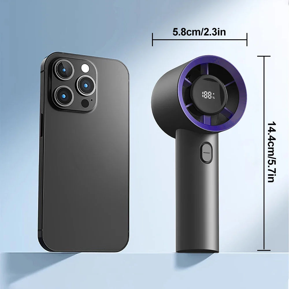 Portable Handheld Fan Compact 5-Speed USB Rechargeable Fan Outdoor Personal Travel Fan with Digital Display Mini Desk Home Fan