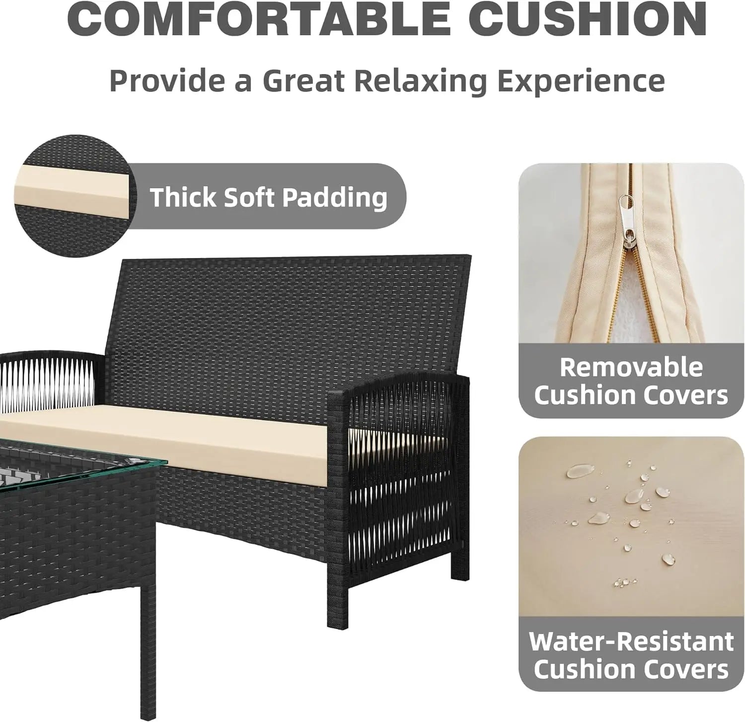 mcc direct 4Pcs Rattan Garden Furniture Set, Patio Rattan furniture sofa 2 Armchairs, 1 Loveseat Sofa and 1 coffee table  Sofia