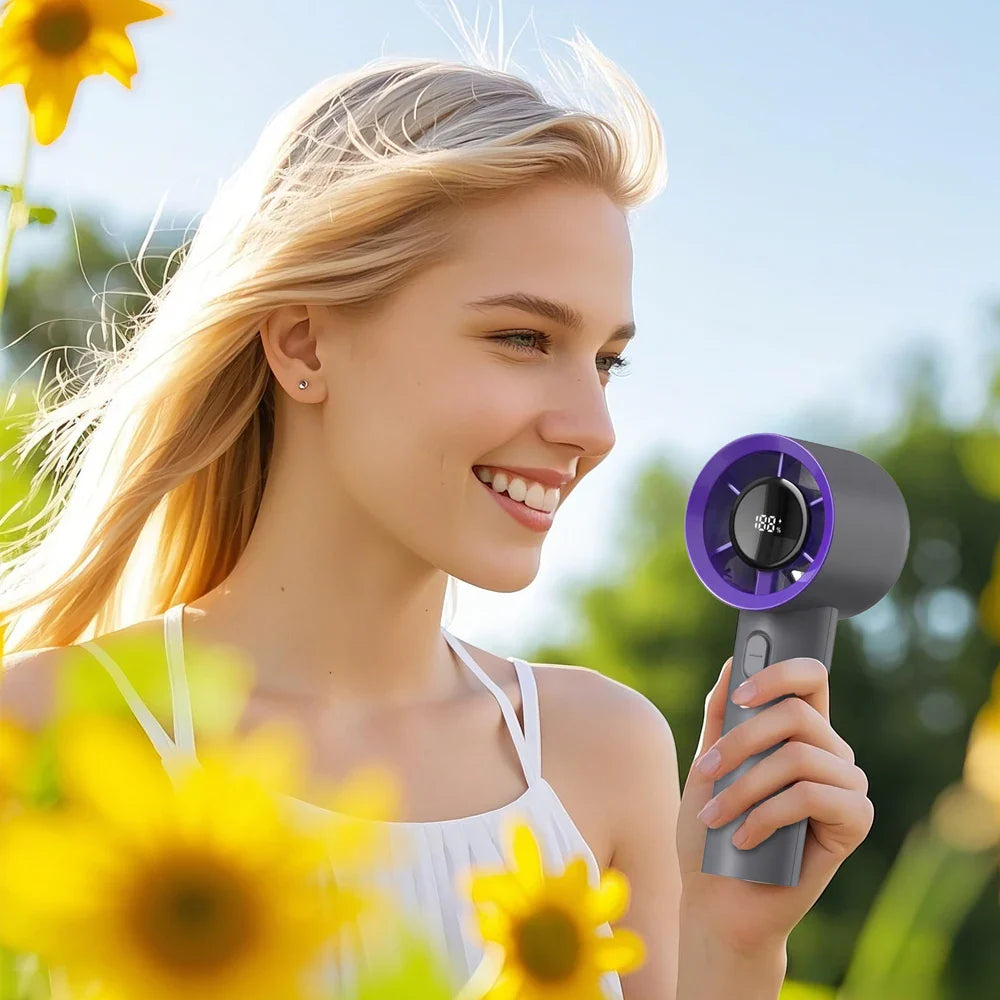 Portable Handheld Fan Compact 5-Speed USB Rechargeable Fan Outdoor Personal Travel Fan with Digital Display Mini Desk Home Fan