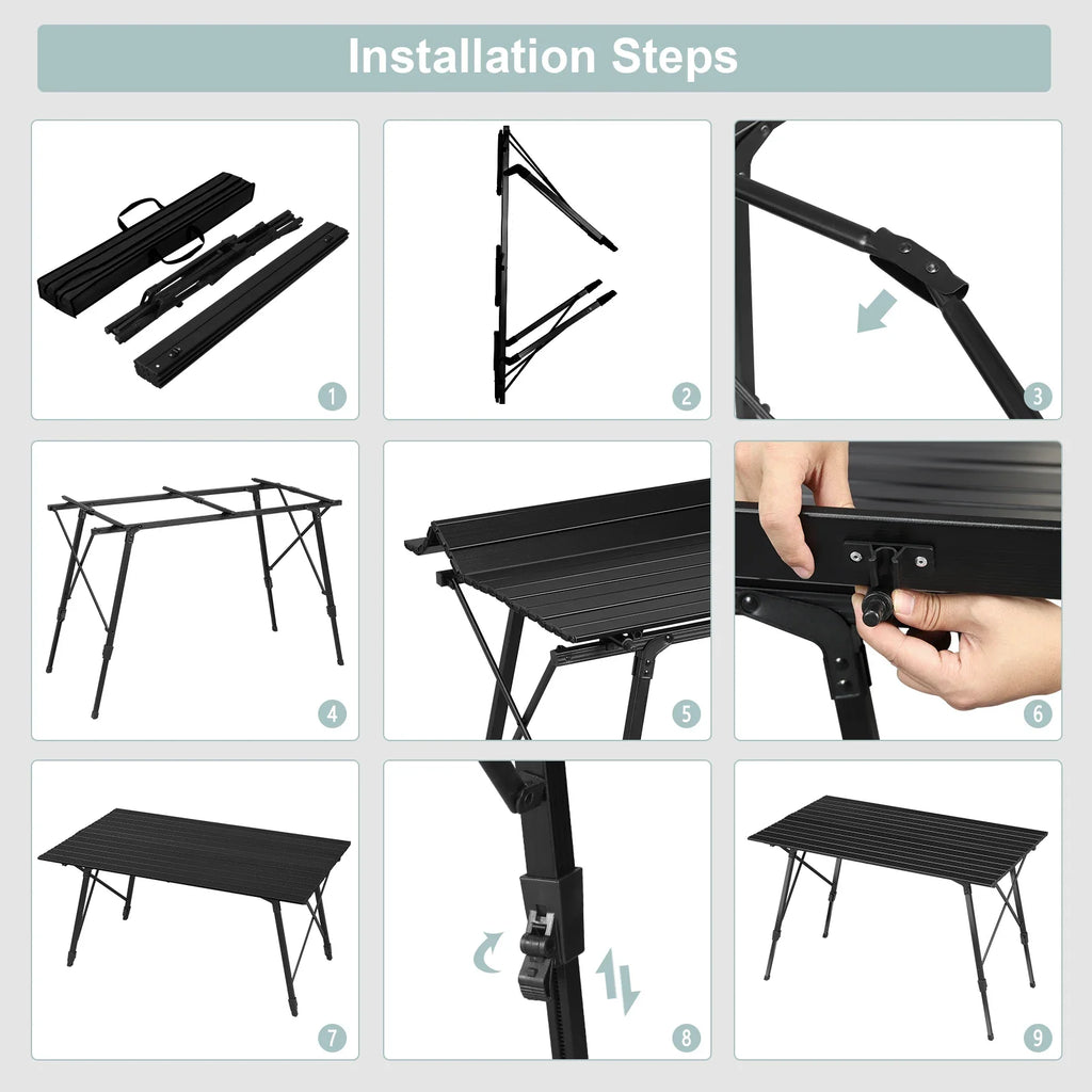 WOLTU Aluminum Folding Travel Camping Table with Carry Bag 120x68.5cm Adjustable Height Outdoor Garden Table for 4-6 People