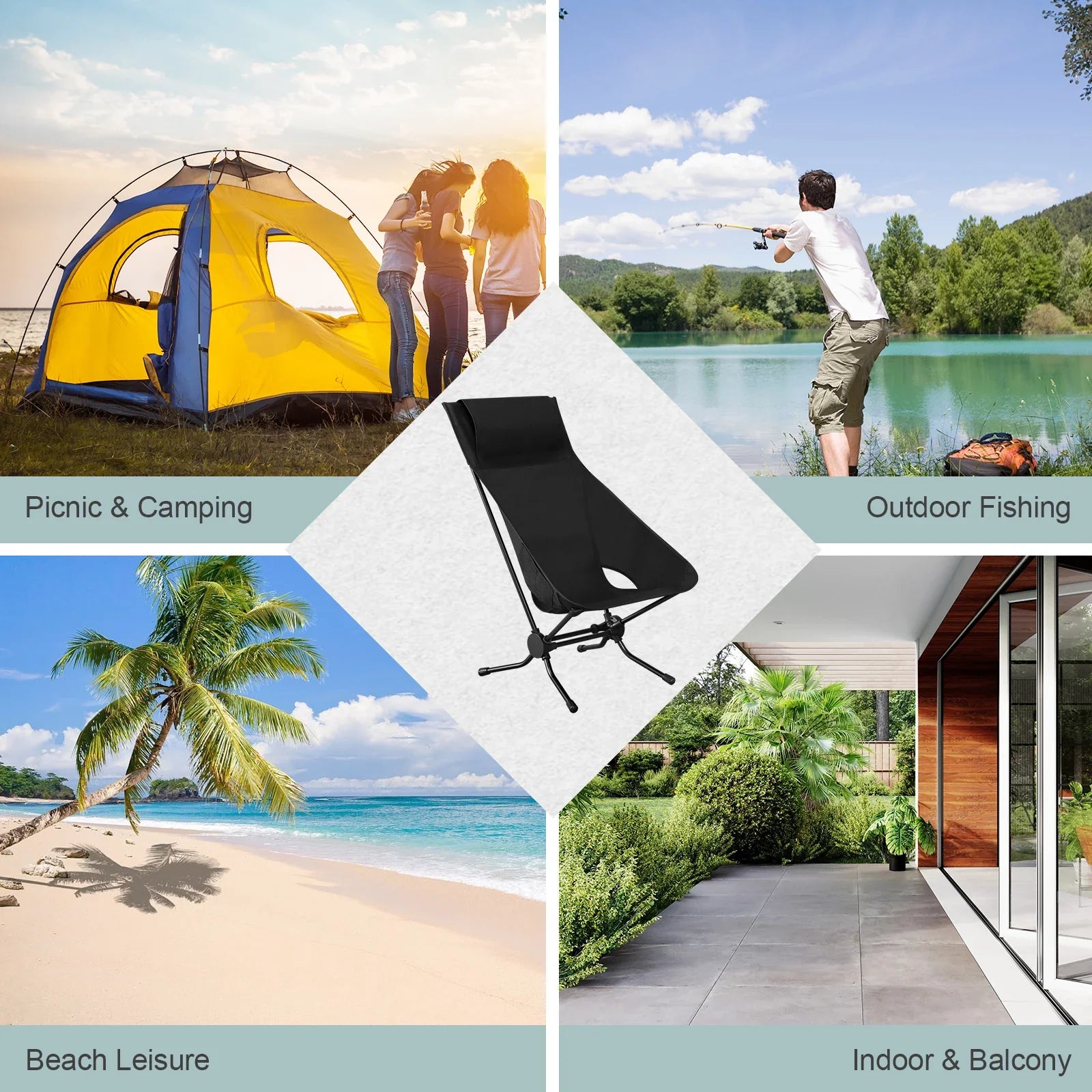 WOLTU Folding Camping Chair Ultralight Aluminium Outdoor Lounge Fishing Chair with Carry Bag for Outdoor Beach Garden BBQ Picnic