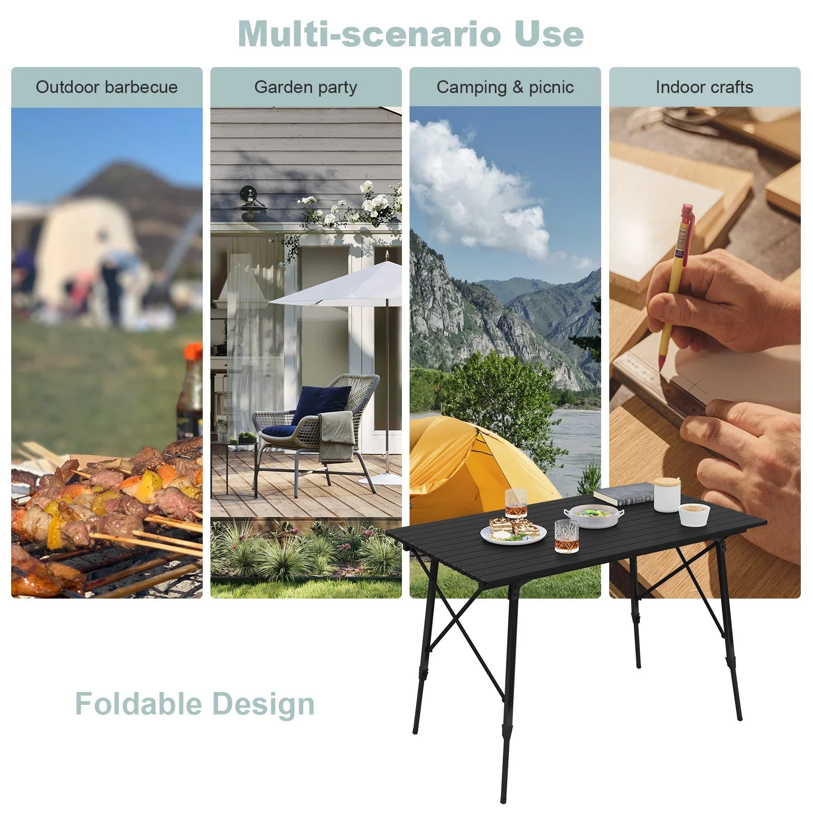 WOLTU Aluminum Folding Travel Camping Table with Carry Bag 120x68.5cm Adjustable Height Outdoor Garden Table for 4-6 People