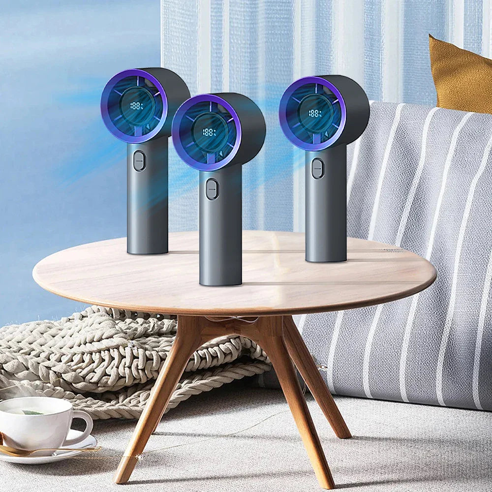 Portable Handheld Fan Compact 5-Speed USB Rechargeable Fan Outdoor Personal Travel Fan with Digital Display Mini Desk Home Fan