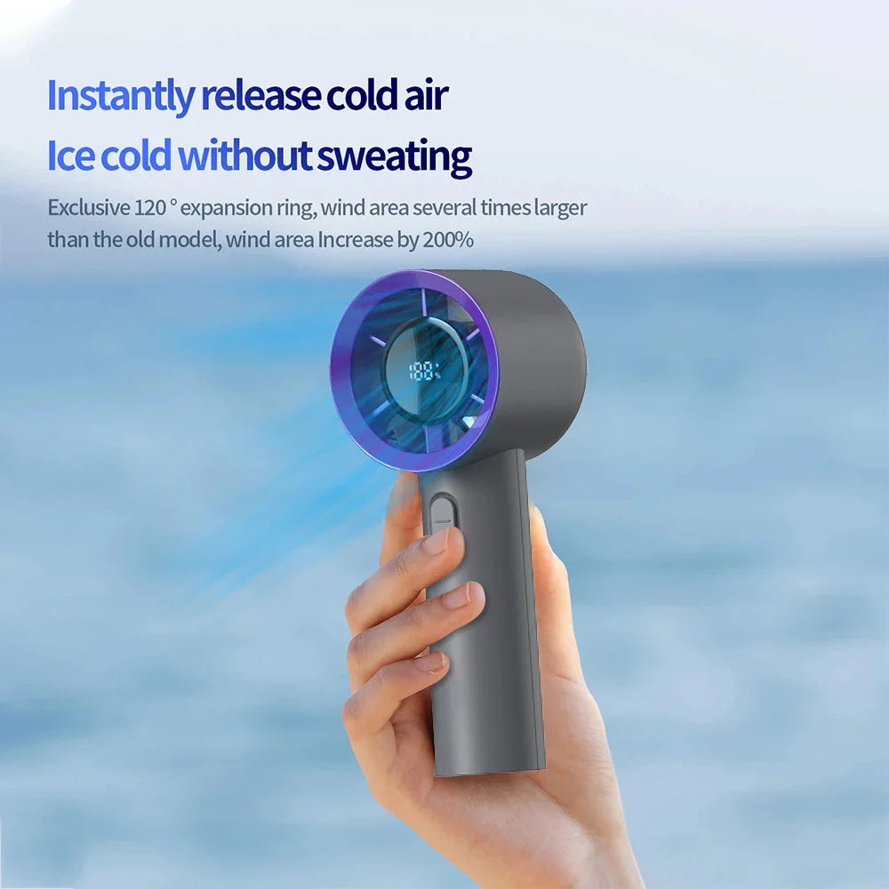 Portable Handheld Fan Compact 5-Speed USB Rechargeable Fan Outdoor Personal Travel Fan with Digital Display Mini Desk Home Fan