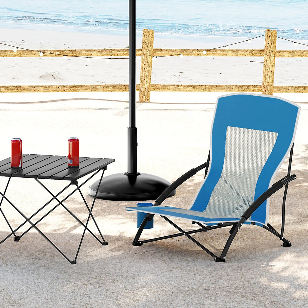 WOLTU Blue Foldable Camping Chair Portable Fishing Chair Beach Lounger Folding Armchair with Mesh Backrest Cup Holder Carry Bag