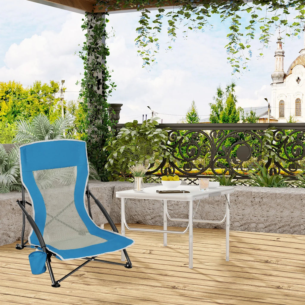 WOLTU Blue Foldable Camping Chair Portable Fishing Chair Beach Lounger Folding Armchair with Mesh Backrest Cup Holder Carry Bag