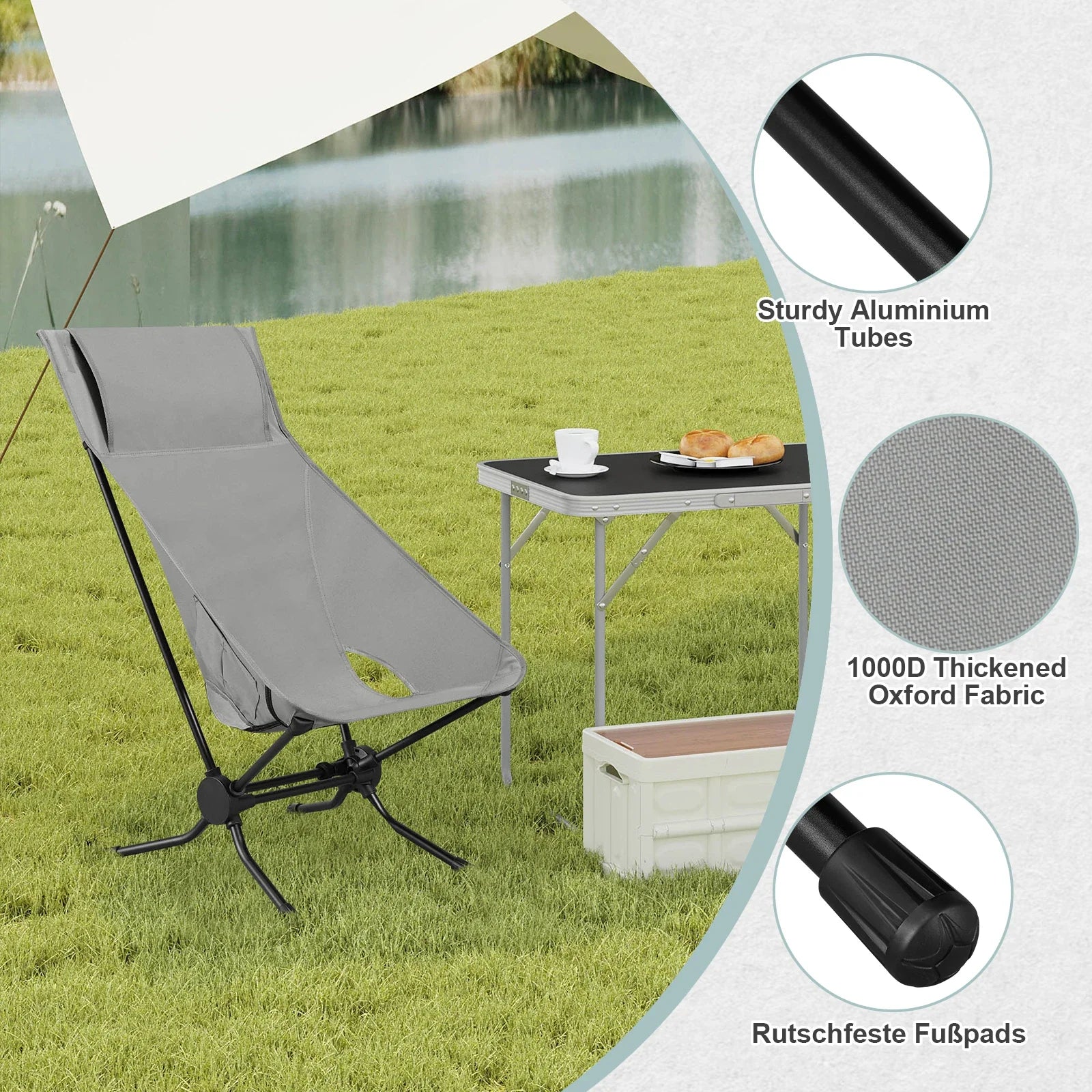 WOLTU Folding Camping Chair Ultralight Aluminium Outdoor Lounge Fishing Chair with Carry Bag for Outdoor Beach Garden BBQ Picnic