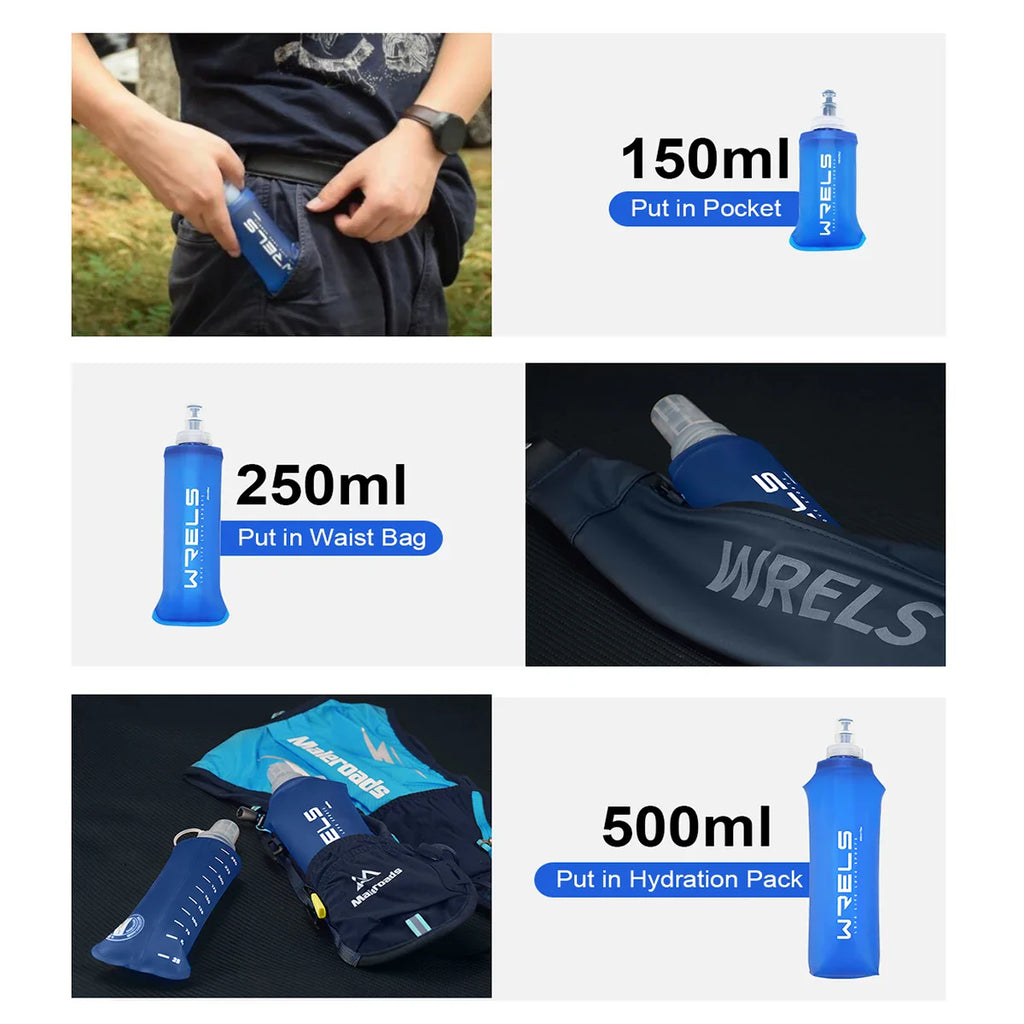 WRELS Soft Folding Water Bottle Collapsible Silicone Outdoor Sport Traveling Camp Hiking Cycling Running TPU Portable Water Bag