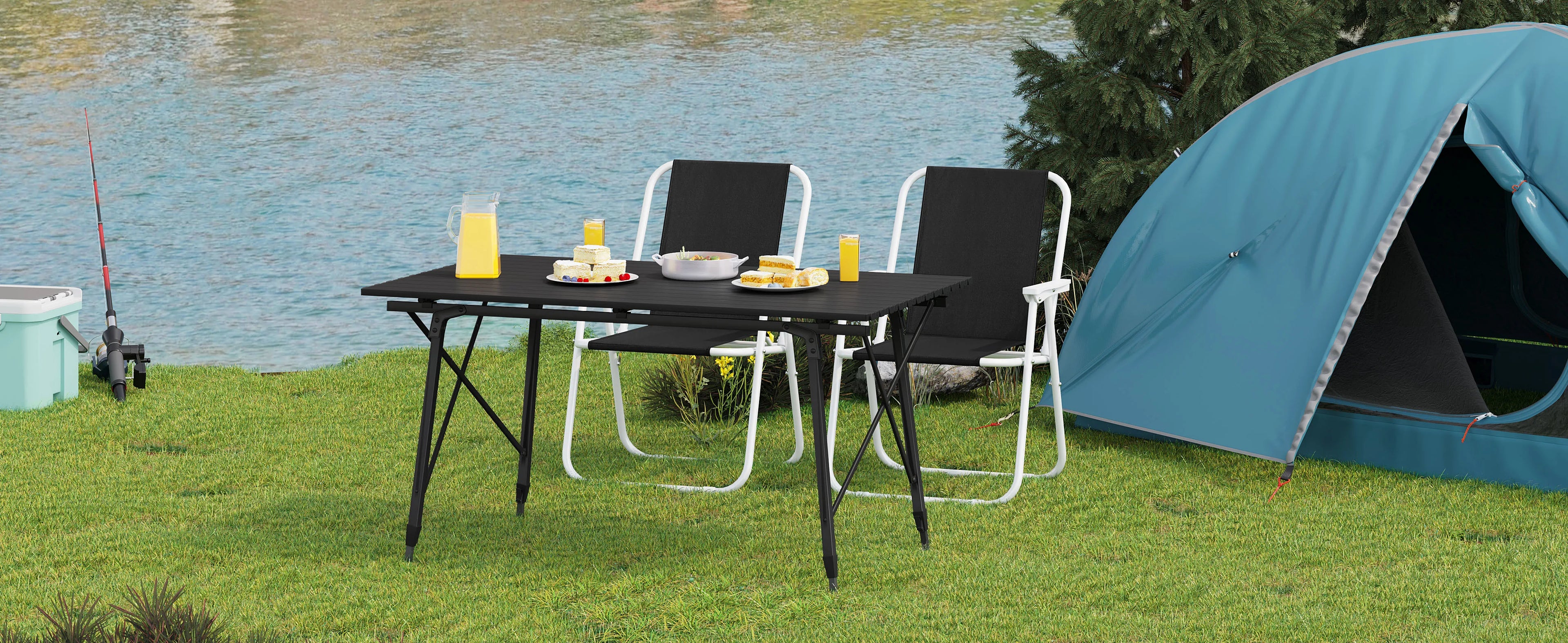 WOLTU Aluminum Folding Travel Camping Table with Carry Bag 120x68.5cm Adjustable Height Outdoor Garden Table for 4-6 People