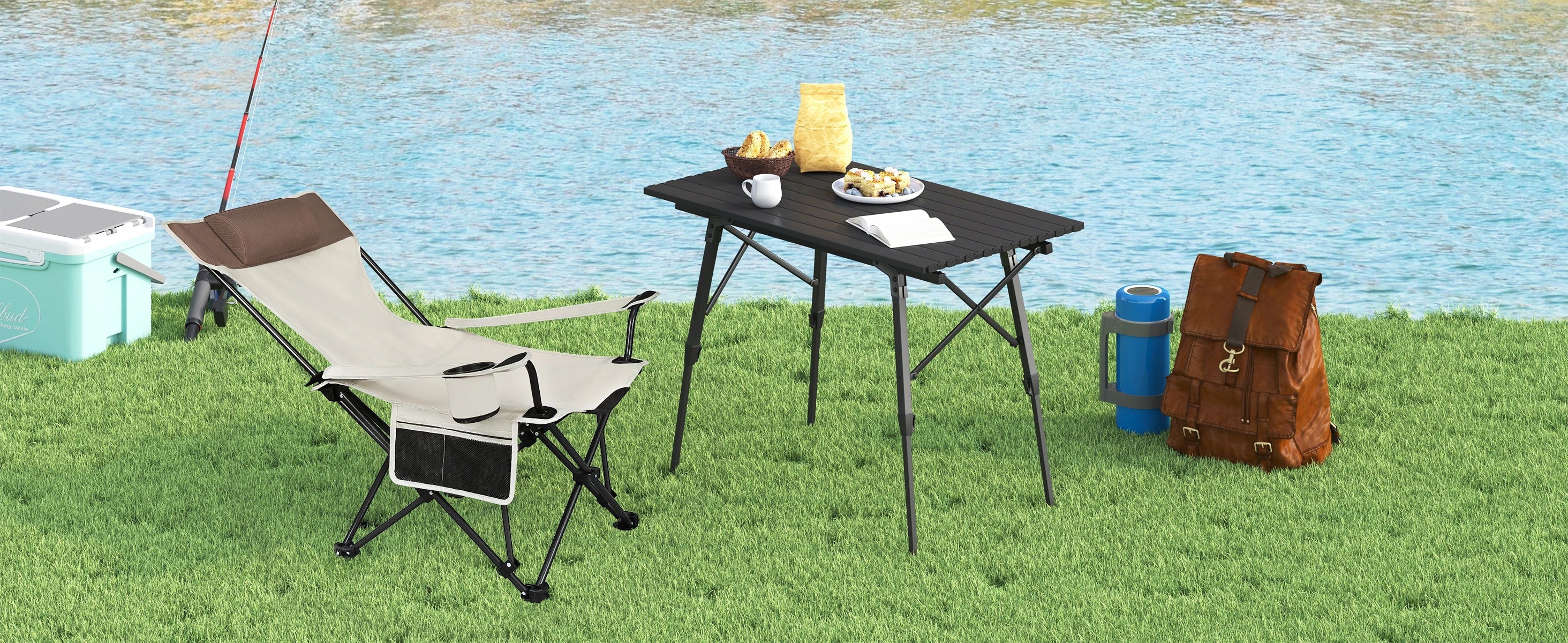 Folding Camping Chair  Lightweight Outdoor Chair Fishing Chair with Headrest Cup Holder Storage Carry Bag for Hiking Picnic Beac