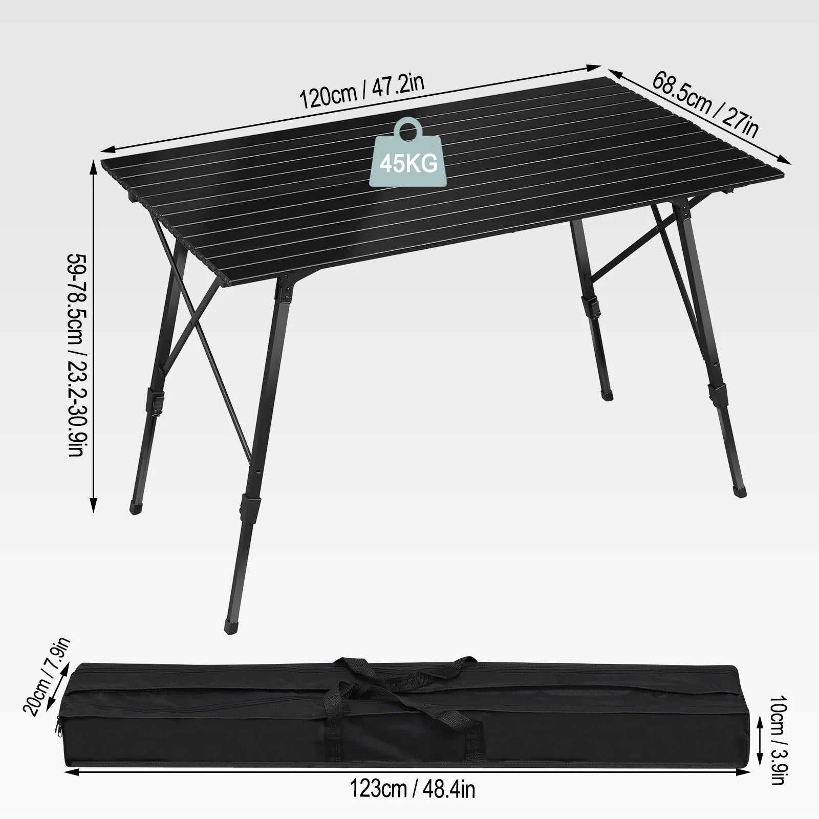 WOLTU Aluminum Folding Travel Camping Table with Carry Bag 120x68.5cm Adjustable Height Outdoor Garden Table for 4-6 People