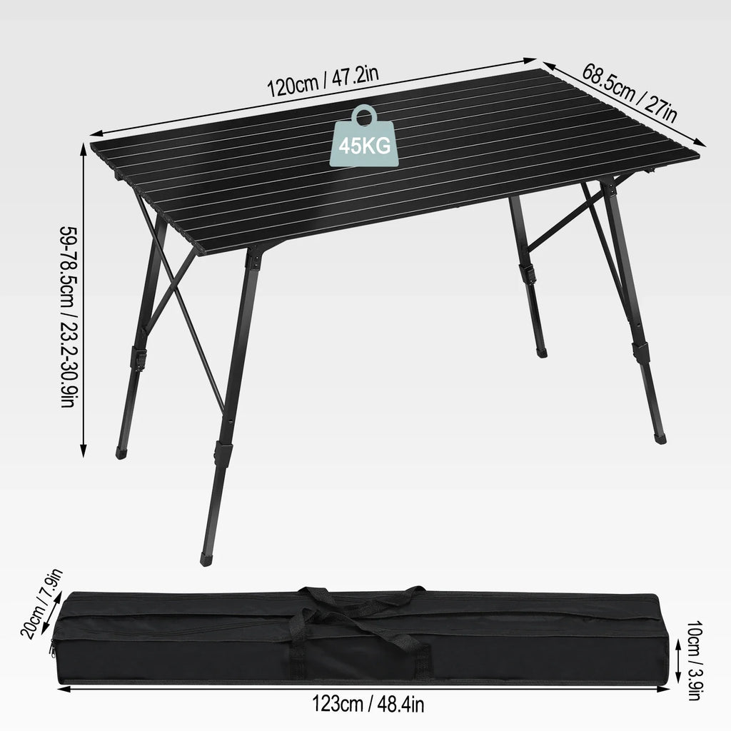 WOLTU Aluminum Folding Travel Camping Table with Carry Bag 120x68.5cm Adjustable Height Outdoor Garden Table for 4-6 People