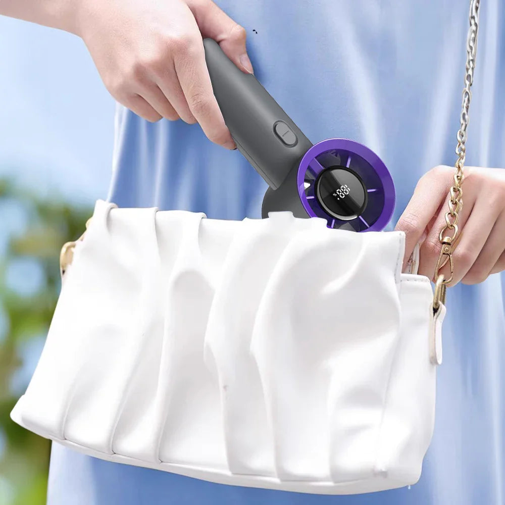 Portable Handheld Fan Compact 5-Speed USB Rechargeable Fan Outdoor Personal Travel Fan with Digital Display Mini Desk Home Fan