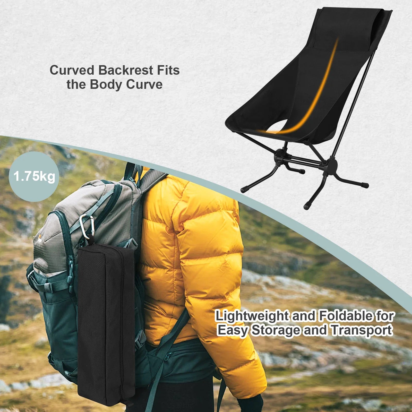 WOLTU Folding Camping Chair Ultralight Aluminium Outdoor Lounge Fishing Chair with Carry Bag for Outdoor Beach Garden BBQ Picnic