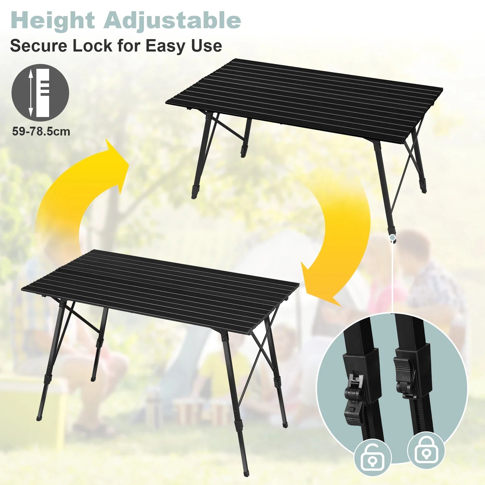 WOLTU Aluminum Folding Travel Camping Table with Carry Bag 120x68.5cm Adjustable Height Outdoor Garden Table for 4-6 People