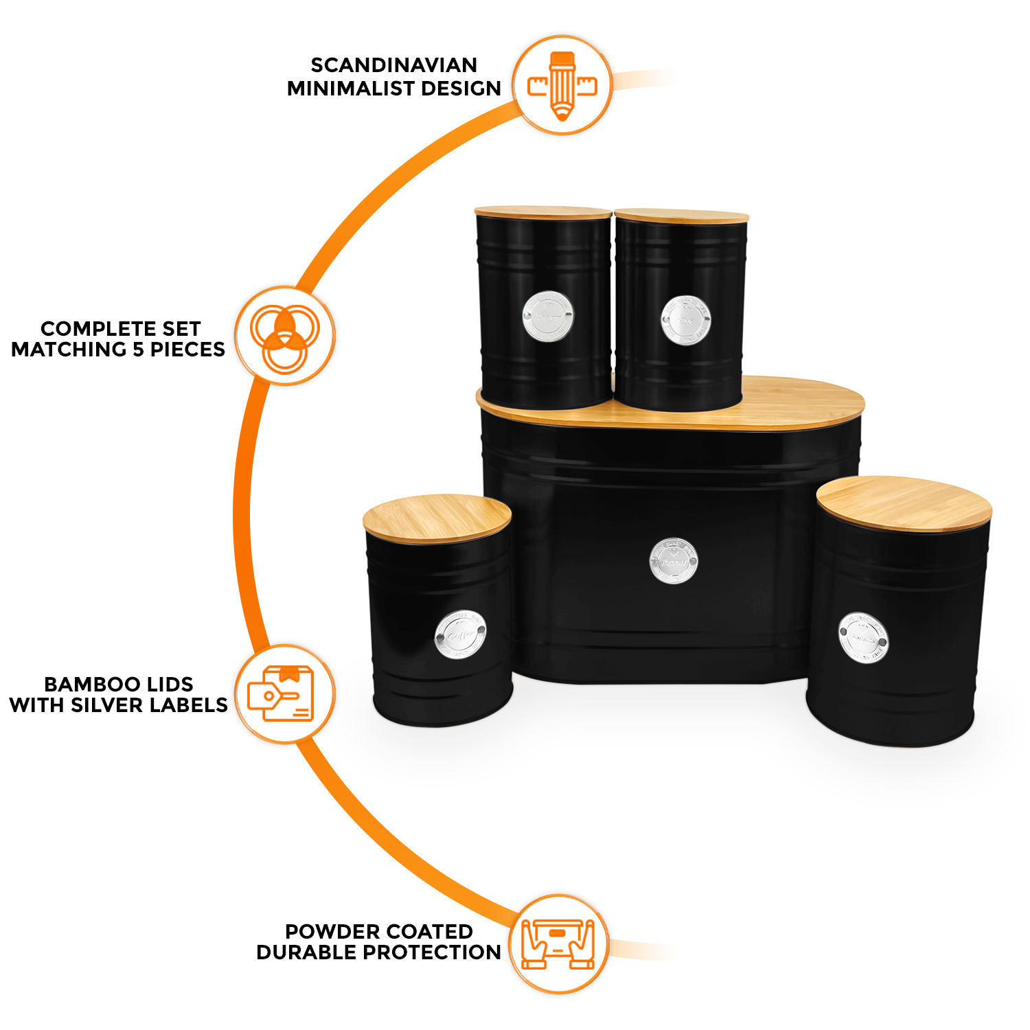 5Pcs Kitchen Storage Tins Canister - Bread Bin