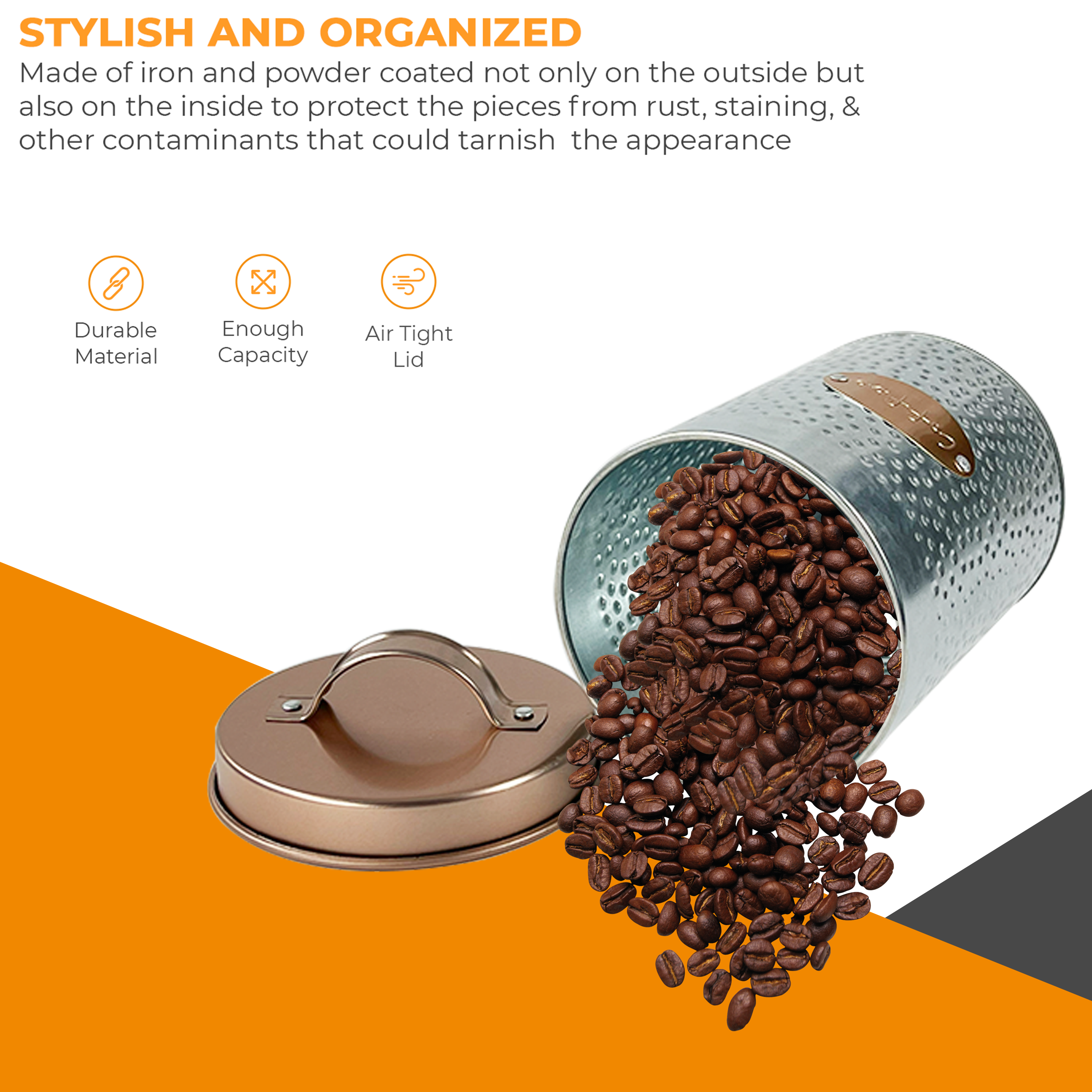 5PCs Metal Bread Bin Storage Box - Sliver/Golden